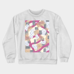 Waves and Ribbons - Pink, Silver, Peach, Rainbow - Abstract Mixed Torn Paper Collage Crewneck Sweatshirt
